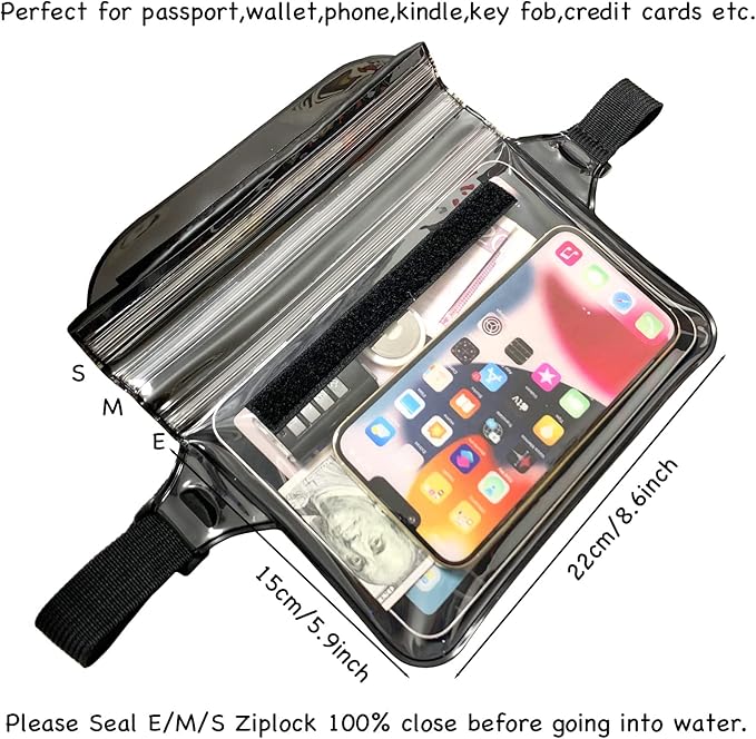 Waterproof Waist Pouch Dry Belt Bag Fanny Pack Keep Your Key Fob Wallet Kindle Phone Dry Perfect For Swim Surf Snorkel(Black)