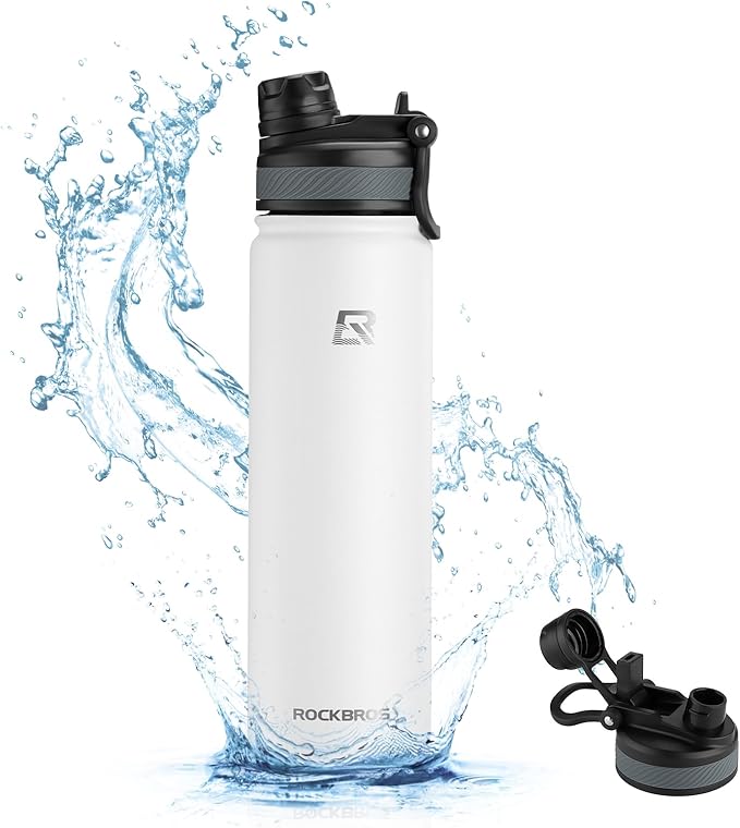 ROCKBROS Insulated Water Bottle with Straw, Stainless Steel Sports Water Cup Flask Leak Proof with Handle Keep Warm and Cold for Hiking, Cycling, Bike Travel, School Sports, Gym