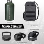 OneTigris Tactical Half Gallon Water Bottle with Straw - 64 oz Vacuum Insulated Stainless Steel Water Jug, Leakproof Sport Bottle with 3 BPA Free Lids, Paracord Handle & MOLLE Water Pouch for Outdoor