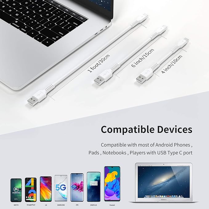 6 inch Short USB C Cord Fast Charge 5 Pack Durable USB A to USB Type C 3A Fast Charging Cable for Charging Station Compatible with Samsung Galaxy Note 20 A20 A51 S10 S20 Plus Ultra LG Stylo K51