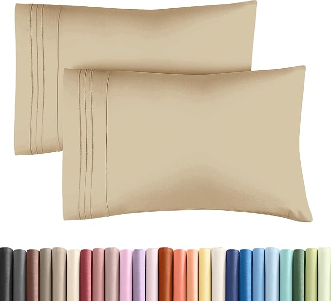 Queen Pillow Cases Set of 2 - Ultra Soft Hotel Quality Pillowcase Covers - Luxury Comfy Bedding for Women, Men, Kids and Teens - Machine Washable Pillow Protectors - 2 Pieces Set - Queen Size Beige