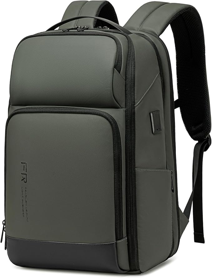FENRUIEN 17 Inch Travel Backpack Green, Expandable Water Resistant Computer Backpack with USB Port, Laptop Bag for Business/College/Work
