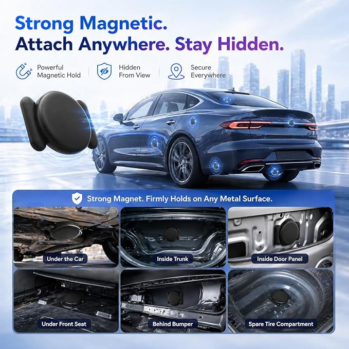 GPS Tracker for Vehicles,Magnetic Waterproof Car Tracker, No Monthly fees, Mini Portable GPS Tracker for Cars, Trucks, Motorcycle, Anti-Theft (Apple GPS Tacker)