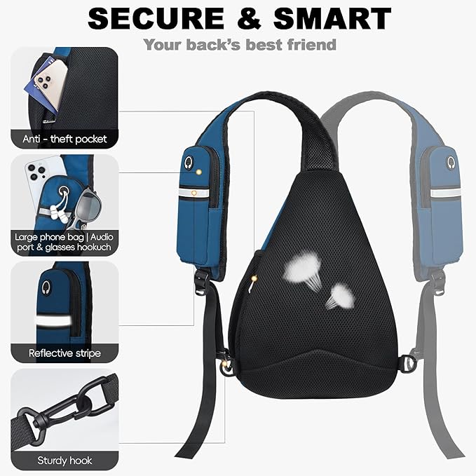 Seektop Crossbody Bag Anti-Theft RFID Blocking Waterproof 400D Nylon Lightweight Small Sling Backpack Shoulder Bags Chest Pack Cross Body Bag for Travel Hiking Outdoor Men Women Blue