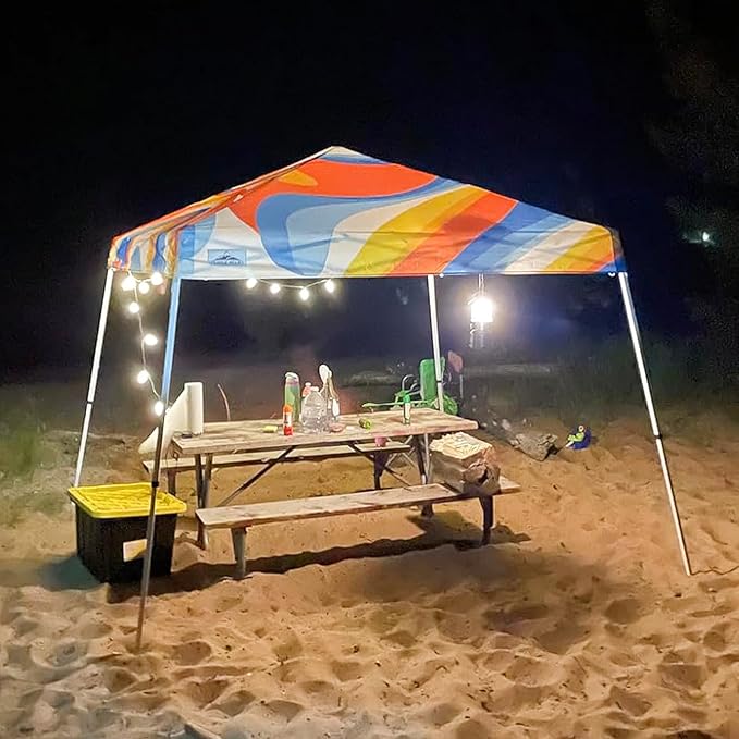 EAGLE PEAK 10x10 Slant Leg Pop-up Canopy Tent Easy One Person Setup Instant Outdoor Beach Canopy Folding Portable Sports Shelter 10x10 Base 8x8 Top (Swirl)