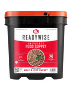 ReadyWise Emergency Food Supply - 88 Servings Meat & Rice Bucket, Freeze Dried Protein Meals, Camping Essentials, Bulk Rice & Survival Food, Disaster Prepping Supplies, up to 25 Year Shelf Life