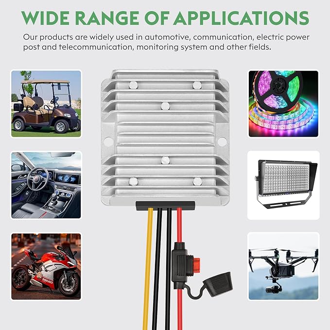 20A 240W Golf Cart DC 18V 20V 24V 36V 48V Step Down to DC 12V Converter Voltage Regulator Reducer Power Buck Converter with Fuse(Inputs 18V-58V to 12V 20A)