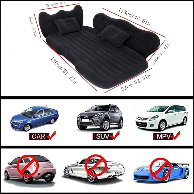 Inflatable Car Air Mattress Back Seat Bed with Air Pump,Portable Thickened Car Travel Camping Sleeping Air Mattress Blow Up Bed for Car Universal SUV