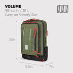 Topo Designs Global Travel Bag – 30L or 40L - Carry-On Compliant Most Airlines, Durable Travel Duffel Bag, Clam Shell Main Pocket, Laptop Sleeve, Backpack, Luggage (30L / Original Olive)