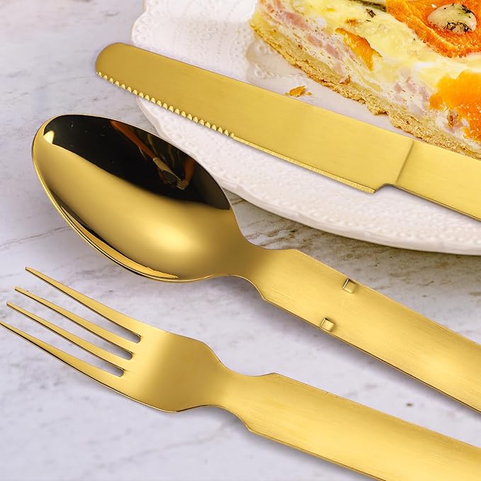 Picnic Silverware Gold Camping Cutlery Fork Knife Spoon Bottle Opener 4 Pieces Flatware Utensil Kit Foldable for Outdoor Kitchen Daily Use Easy To Clean