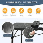 Large Folding Camping Table Aluminum for 5-7 People 55"X27.5" Roll Up Tall Outdoor Portable Table Lightweight with Carry Bag for Picnic BBQ Backyard Beach Black
