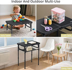 Folding Camping Table with Storage Net, Pure Black Aluminum 2ft Picnic Table 23.2" x 16" Outdoor Table Adjustable Height Max 27.5", Lightweight, Waterproof, Portable Handle for Travel Cooking