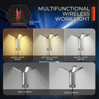 Rechargeable LED Work Light with Stand - Cordless Work Lights Kit 3 Page Head,500/1000/2000 Lumen 3500/6500K Dimmable 6AH Camping Light with Detachable Tripod,Hooks and Carrying Bag