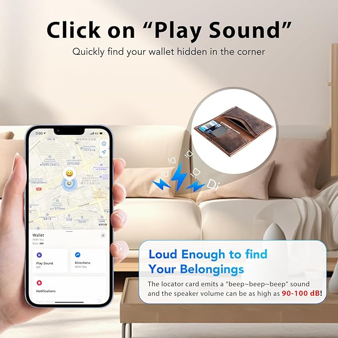 CASCHO Wallet Tracker Card [Apple MFi Certified] Air Tracker Tag, 0.06in Rechargeable Smartcard Work with Apple Find My, Keys Finder and Item Locator for Passport, Bags, Laptop, Black 1 Pack, iOS only