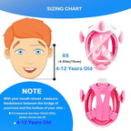 Kids Snorkel Mask, Full Face Snorkel Mask for Kids 4-16, 180 HD View Anti-Fog Anti-Leak Snorkel Mask for Kids Snorkel Set Snorkeling Gear for Kids
