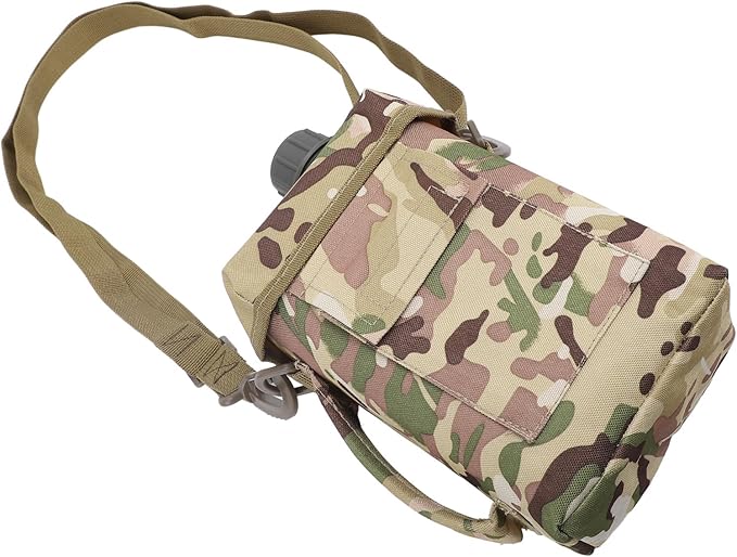 Zunate Outdoor Water Bottle - 2L Portable Water Canteen with Waist Bag, Multi Fuctional PVC Flat Camping Water Bottle for Surplus or Bushcraft Gear (CP)