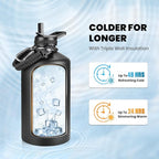 One Gallon Water Bottle Insulated, Triple Walled Vacuum Stainless Steel (Cold for 48 Hrs), Leak Proof & Non-BPA, Large Water Flask Jug with Paracord Handle & Straw Spout Lids