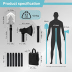 GOJAWAY 20 in 1 Multitool Survival kit, Camping Shovel Military Axe, 55" Trekking Pole Foldable Spade with Portable Bag and Hatchet, for Car Emergency Offroad Entrenching Tool