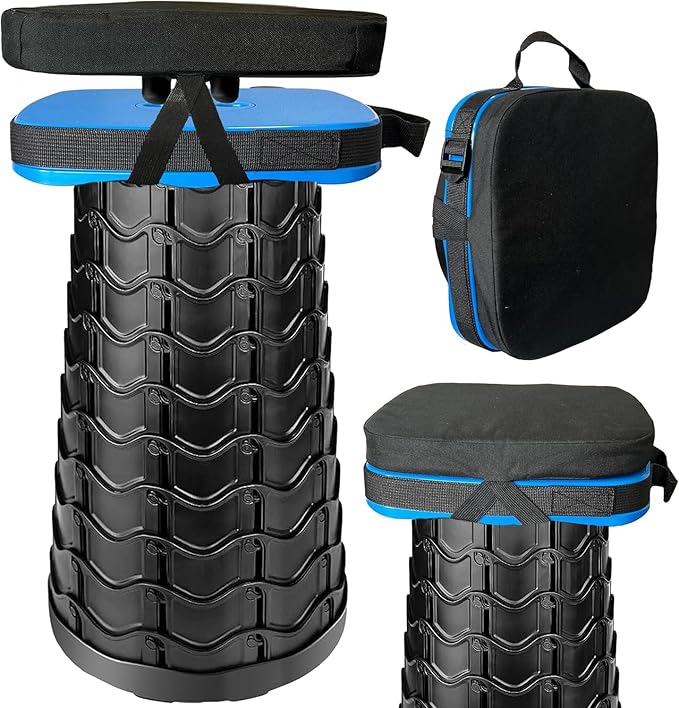 Portable Collapsible Stool Set - Heavy Duty Square Foldable Stool + Thick Seat Cushion - 550lbs Load Capacity for Camping Travel Picnic Gardening (Blue/Black)