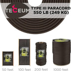 TECEUM 5/32" Paracord Rope 1000 – 1000ft / 200ft / 100ft / 50ft – Tactical Parachute Cord 4mm – 45+ Colors – Nylon String for Survival & Camping Gear – Stripe Cord for Survival – Utility Rope
