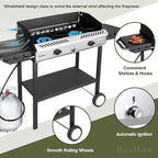 Bestfire 2 Burner Propane Stove Outdoor Camping Gas Stoves 150,000 BTU Auto Ignition with Regulator and Side Shelves Perfect for Patio Home Cooking and Frying