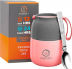 Vacuum Insulated Food Jar. Large 12oz Bowl incl. Folding Spoon, Cup. Wide Mouth Keep Hot & Cold Drinks Soup thermo Lunch Container for Adults. BPA-Free Stainless Steel, Leak Proof Antique Pink