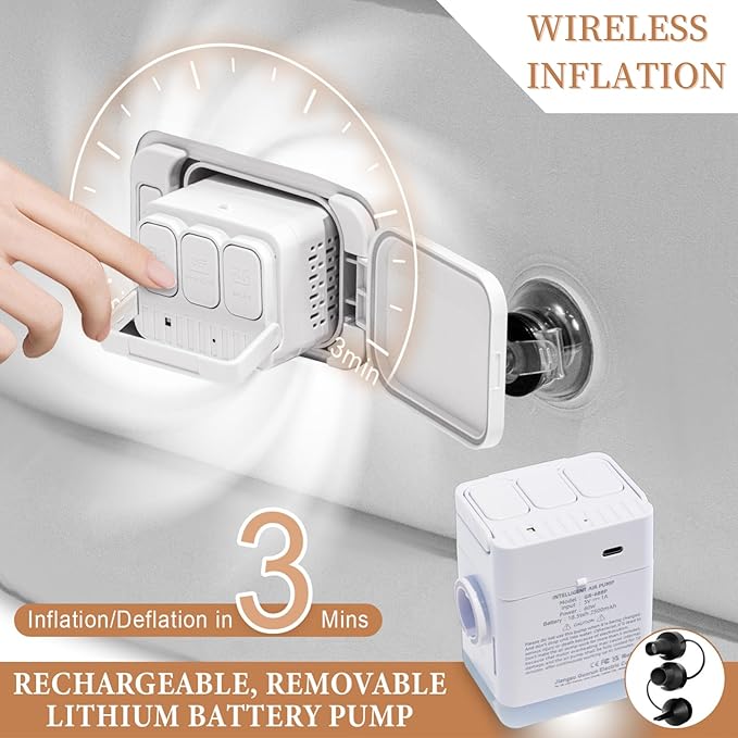 Air Mattress Queen with Built in Pump, 2500mAh Rechargeable Electric Pump, Camping Air Mattress Queen, Fiber-tech Portable Blow Up Mattress for Camping, Indoor and Outdoor (18" Height, Light Gray)