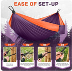 Camping Hammock Lightweight, Portable Hammocks Parachute Hammock with Two Tree Straps, Single or Double Travel Swing Nylon Camp Hammocks, Outdoor Essentials for Beach Backpacking Hiking, Orange