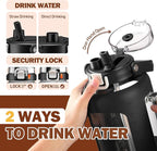 BLUEGO Water Bottle 64 oz Tumbler with Lid and Straw, Glass Water Bottle with Straw, Water Tumbler with Handle Half Gallon Water Jug Large Waterbottle for Daily Water Intake, BPA Free, Black