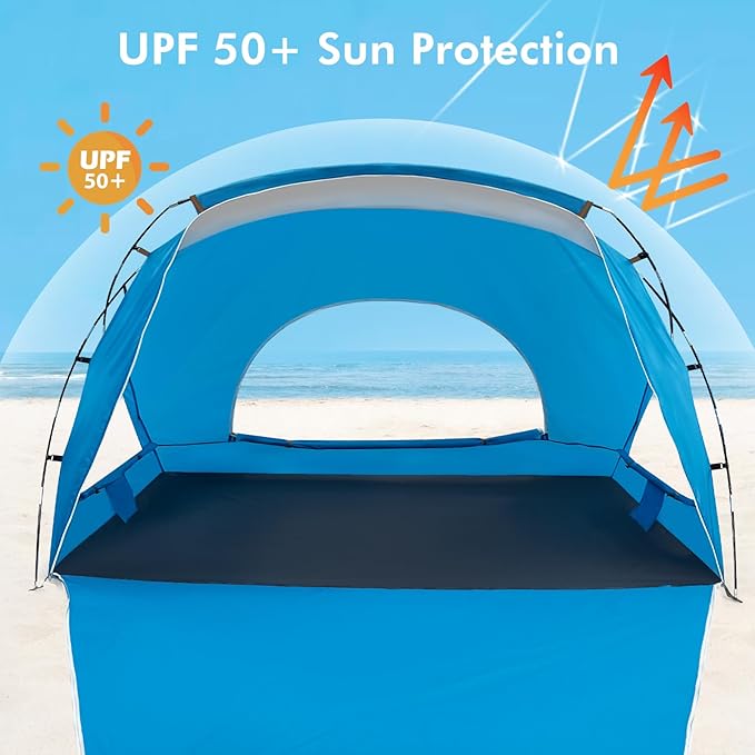 Beach Tent, Portable Sun Shelter for 2/3/4/6-8 Person with UPF 50+ UV Protection, Easy Setup Waterproof Beach Shade Canopy Cabana for Family Outdoor and Picnics, Fishing with Carrying Bag