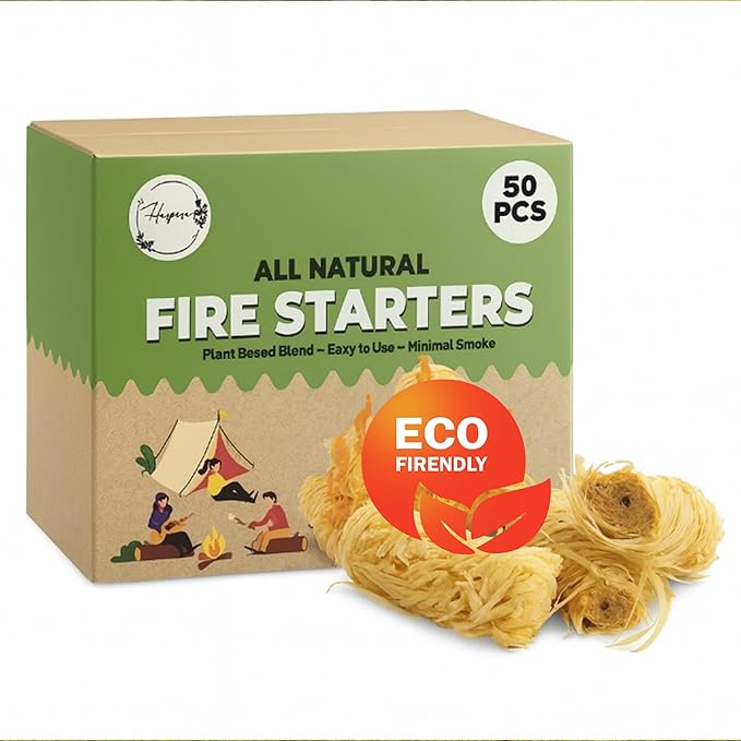 Fire Starters – 50 Natural Fire Starter Pieces for Fireplace, Wood Stove, Campfire, BBQ, Pizza Oven, Fire Pit & Smoker – Safe Charcoal Starters for Grill & Pellet Stove