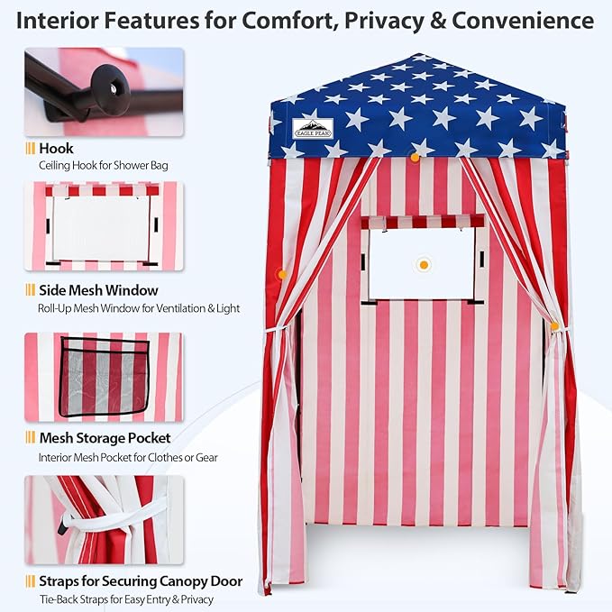EAGLE PEAK Flex Ultra Compact 4x4 Pop-up Canopy, Sun Shelter, Changing Room, Portable Privacy Canopy Cabana for Pool, Fashion Photoshoots, or Camping, American Flag