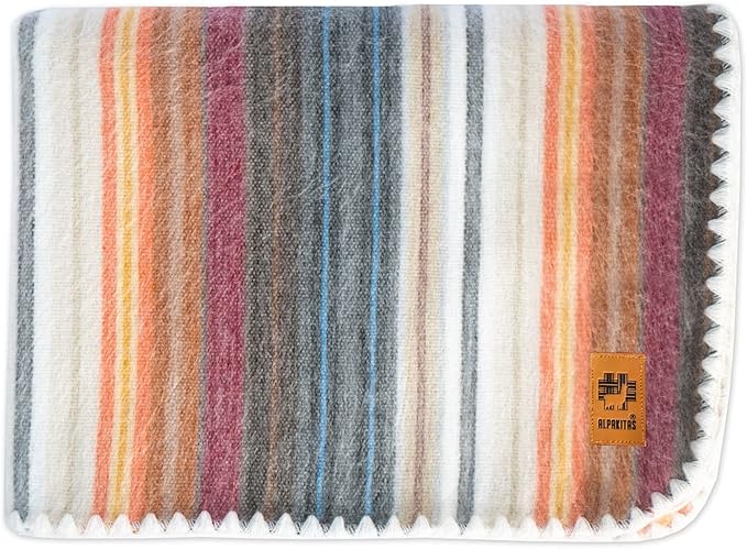ALPAKITAS Alpaca Wool Blanket Throw | Large, Beautiful, Warm, Stripes | 64 x 45 inches | Ultra-Soft, Hypoallergenic and Breathable | Non-Itchy or Scratchy (White and Brown)