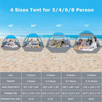 Venustas Beach Tent Sun Shelter for 3/4-5/6-7/8-10 Person, UPF 50+ UV Protection Beach Canopy, Lightweight and Easy Setup Cabana, Portable Shade Tent