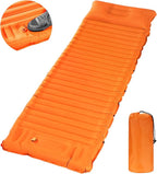 40D Self-Inflating Camping Pad, Insulated Ultralight Sleeping Mat for Backpacking, Winter Camping, 2-Layer Anti-Leak Design w/Built-in Pillow, Foot Pump Foldable Pad, Orange Red