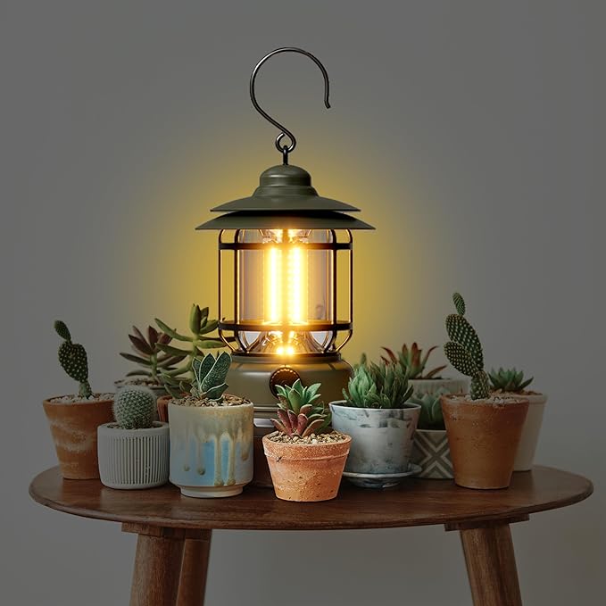 LED Camping Lanterns,1500LM Step-less Dimming, Lightweight Retro Battery Powered USB Rechargeable Tent Lights,Portable Flashlight for Power Outages Emergency Hiking Hurricane Light1 Pack Green