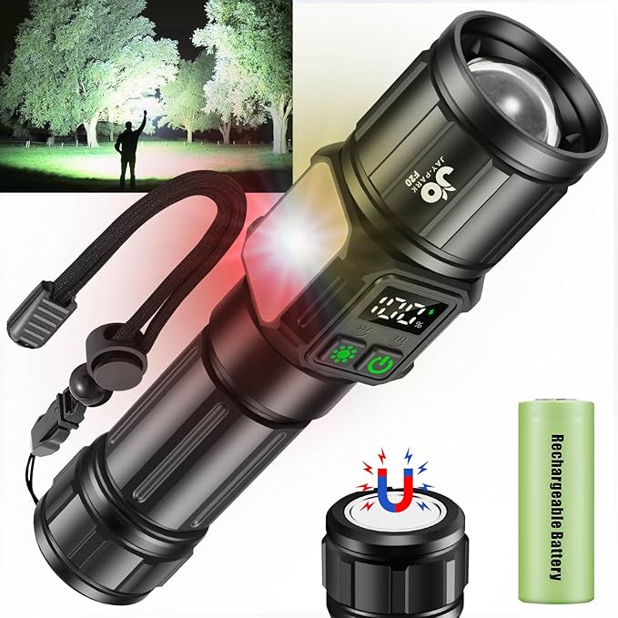 JAY-PARK Flashlights High Lumens, Rechargeable Flashlight 10000 Lumens with Magnetic, Bright Flash Light 9 Modes with 5000 mAh Battery, Tactical Flashlight for Camping, Hiking, Dog Walking
