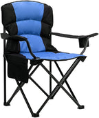 Oversized Camping Chair Folding Heavy Duty Quad Outdoor Large Lawn Chairs Portable Support 400 lbs Padded Thicken Oxford with Armrests, Storage Bag, Cup Holder, Carry Bag for Outside(Blue)
