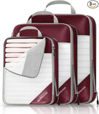 3 Set Compression Packing Cubes for Travel - Compressible, Lightweight, and Space-Saving Packing Cubes, Travel Essentials for Women, Wine