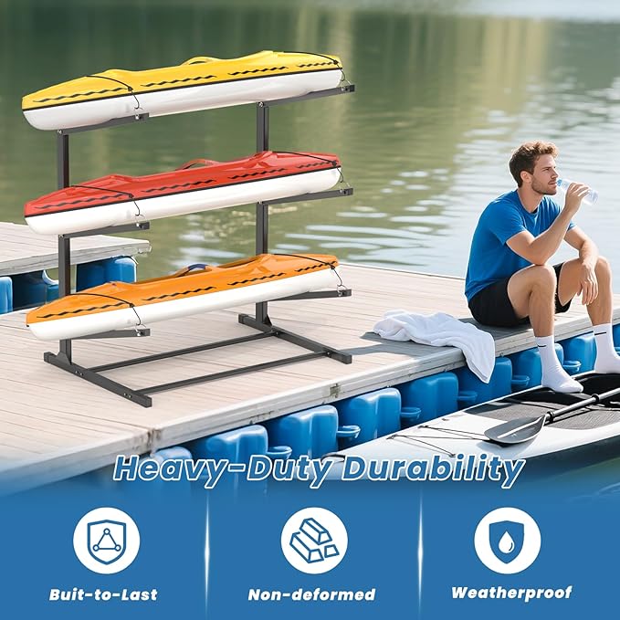 Kayak Storage Rack, Heavy-Duty Freestanding Kayak Racks for outdoor and Indoor storage, Kayak Stand for Garage, Rust-Proof Powder Coated Steel Kayak Holder for Canoes, Surfboards, Paddleboards,