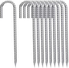 Ground-Stakes-Heavy-Duty-12-Inch, J Hook Rebar Stakes Galvanized Anti-Rust 10pcs Metal Stakes for Ground Heavy Duty Ground Anchors for Garden Dog Fence Chicken Coop Deer Fence