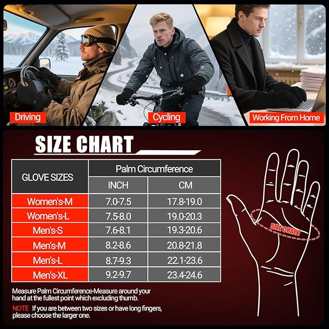Heated Gloves for Men Women Rechargeable Waterproof Electric Motorcycle Gloves for SKI Snowboard Camping Hiking Camping