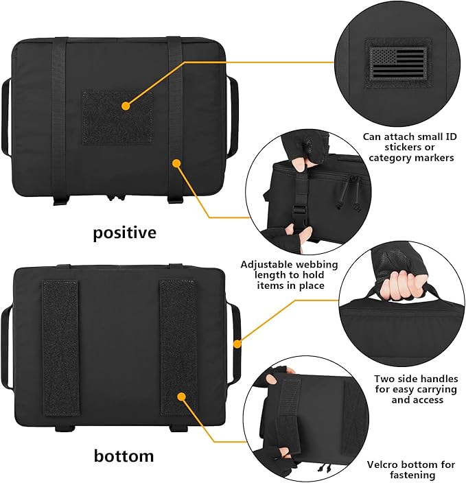 PETAC GEAR 4 PCS Tactical Modular Packing Cubes with Waterproof Material, Large Capacity Storage Bag, Easy Clean Outdoor Travel Organize Storage Pouches Bags (BK)