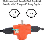3 Way Plug Adapter - UL Listed - Outdoor Outlet Splitter 3 Prong - Electrical Outlet Extender, Wall Outlet Expander, Outdoor Heavy Duty Triple Plug Outlet Adapter