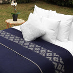 Thick Alpaca Wool Blanket Heavyweight Camping Outdoors Indoors Soft Peru Queen Size Ethnic Design (Navy Blue - Soft Gray, Queen Size)