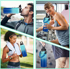 Stainless Steel Water Bottle 40oz - Insulated Water Bottle with Straw & Spout Lids, Survival Paracord, Strap Sleeve, Protective Cup Mat, Wide Mouth Thermo Jug Flask for Sports Gym or Office