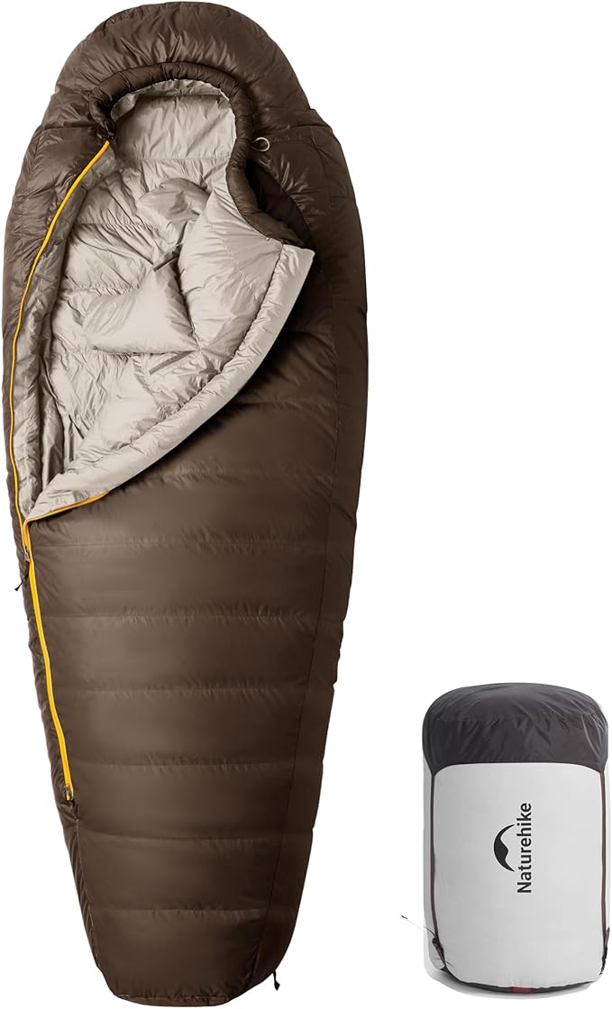 Naturehike 0 Degree Down Mummy Sleeping Bag for Adults, 650FP Cold Weather Backpacking Sleeping Bag with RDS Down, 12.5-38.8℉ Sleeping Bags for Camping, Hiking, 2025 Model