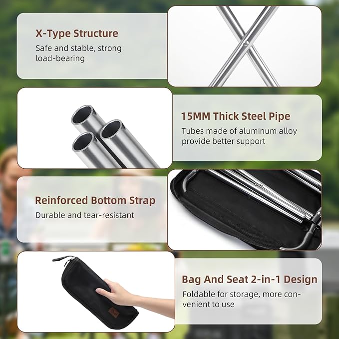 Portable Stool for Adults, Folding Lightweight Camping Chair, 300LBS Capacity Aluminum Alloy Foldable Stool for Hiking and Fishing