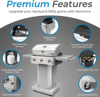 Kenmore 3-Burner Outdoor BBQ Grill | Liquid Propane Barbecue Gas Grill with Folding Sides, PG-A4030400LD-PE, Pedestal Grill with Wheels, 30000 BTU, Pearl White