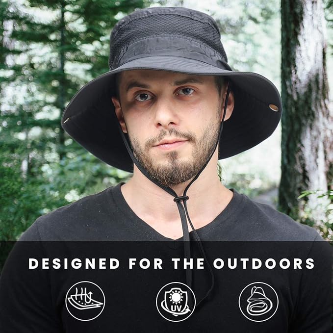CAMOLAND Mens Fishing Hat Wide Large Brim Sun Hat with Outdoor UV Protection